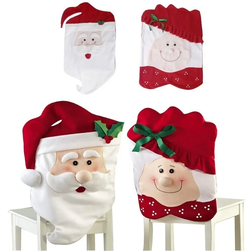 Mr and Mrs Santa Claus Christmas design chair cover Dining Dinner Table Chair Back Cover Decoration