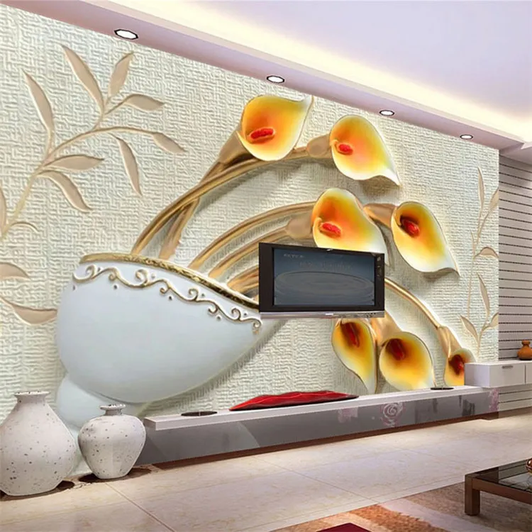 Personnalisé Mur Peinture Papier Peint Non-tissé 3D Relief Fleur Fonds D'écran Pour Salon TV Fond Papier Peint Mural De Parede