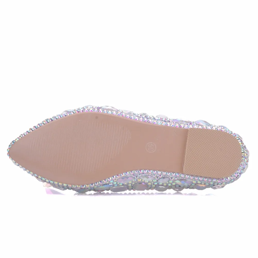 NOWOŚĆ PIĘKNE AB CRYSTAL Crystal Flats Rhinestone Piżący palce u nogi Eleganckie buty ślubne Odpowiednie Bride Flats1597978