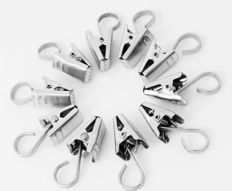 Curtain Clips Hook Window Shower Curtain Clips Rings Stainless Steel Drapery Clips Decorative curtains accessories SN775