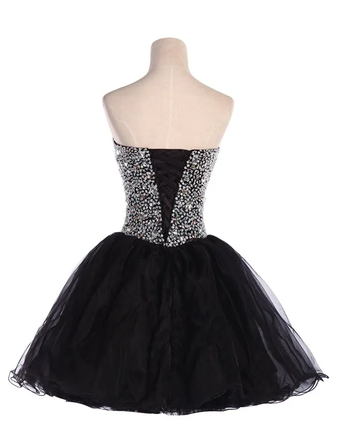 Lace-up Black Top Prom Dresses Upscale Rhinestone Fashion Fish Bone Back Strap Short Bridesmaid Party Dresses HY1566
