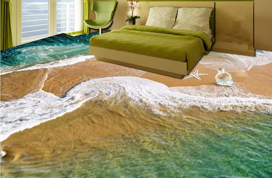 Vinylboden im Badezimmer, Strandmuscheln, Strandbadezimmer, 3D-Kunst, Boden-zu-Boden-Malerei, luxuriöse Bodentapete