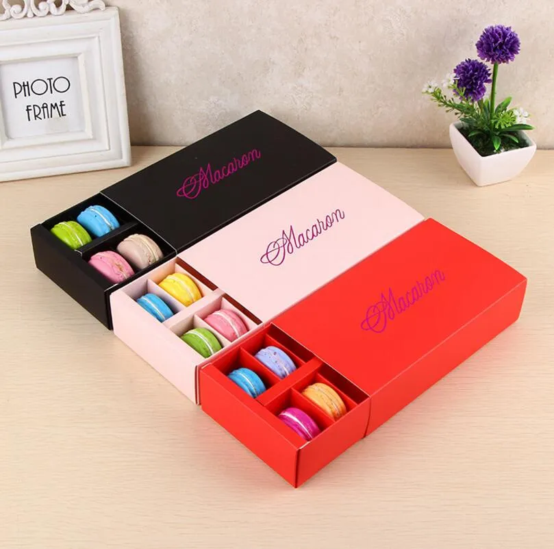 12 Cups Paper Macaron Box Drawer Type Pastry Cake Boxes For Wedding Party Gift Packaging LX3407