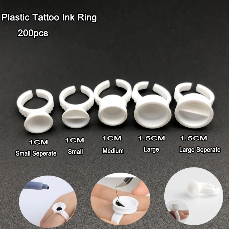 Hot 200 stks Plastic Tattoo Inkt Ring voor Wenkbrauw Permanente Make Alle Maten Witte Tattoo Pigmenten Inkthouder Ringen Container / Cup