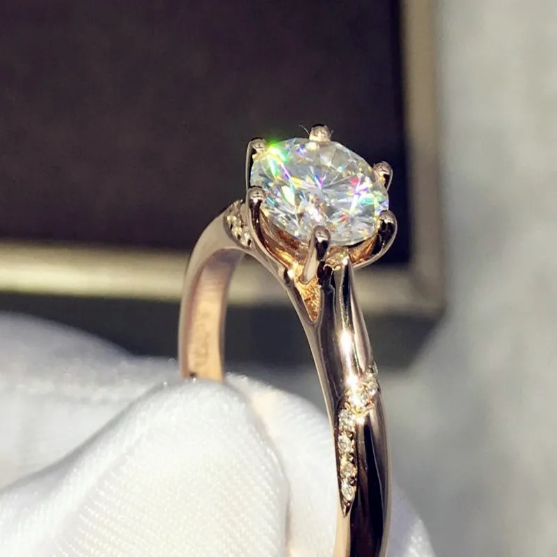 Mode Kvinnor Ring Äkta 925 Sterling Silver 0.5ct Diamonique CZ Rose Gold Filled Engagement Wedding Band Ring för kvinnor