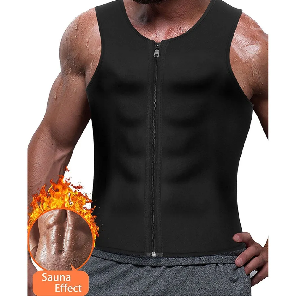 Mens Zipper Neoprene Shaper Slimming Vest Tank Tops Shapewear Tummy Control Body Shapers Trainer Girdle Belt Trimmer Compression