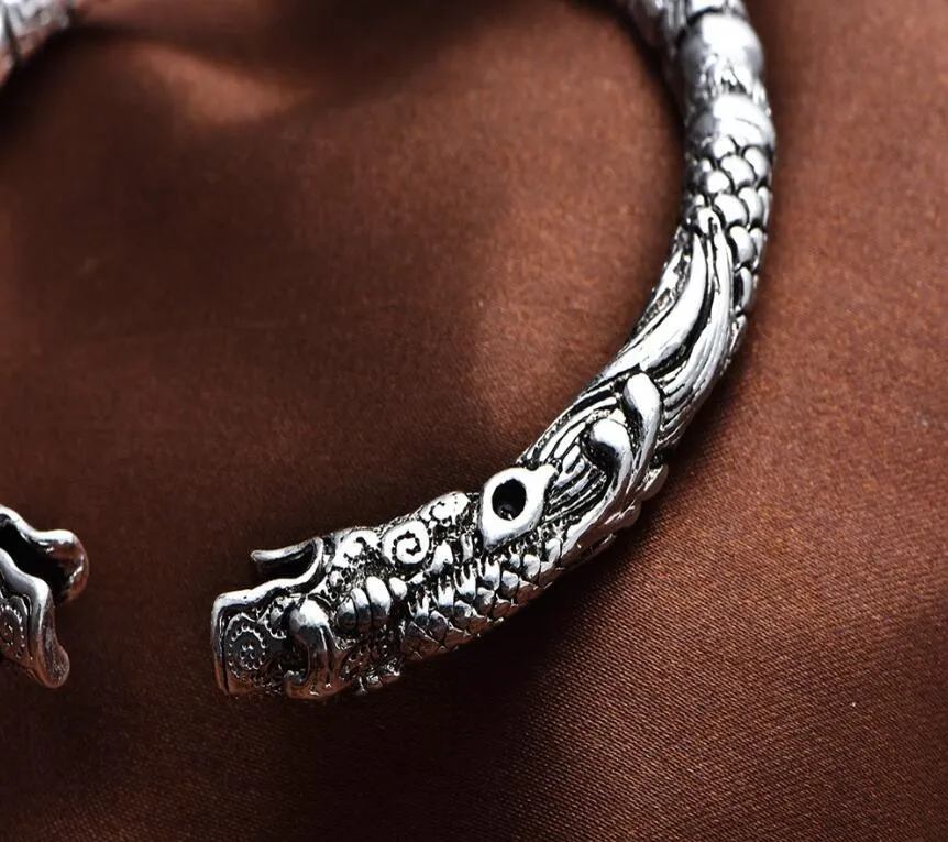 Luckyshine 6 pezzi regalo di festa lucido drago antico braccialetti aperti regolabili in argento sterling 925 braccialetti braccialetti Russia