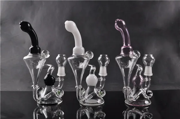 유리 봉 Recycler Oil Rigs Hookahs 두꺼운 유리 물 파이프 구부러진 유형 빗 퍼크 흡연 액세서리 14mm 조인트 보울