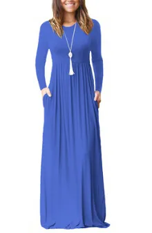 Womens Long Sleeve Maxi Dress Loose Fit, Long Sleeve, Round Collar ...