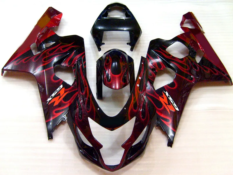 High grade faring kit for SUZUKI GSXR600 GSXR750 04 05 K4 aftermarket GSX-R600/750 2004 2005 black red flames fairings set CC23