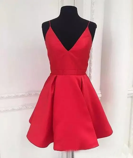 Burgundy Satin V-Neck Red Satin homecoming Dress with Spaghetti Straps - Affordable Red Cocktail Party & Prom Dress for 8th & Graduation Burgundy Satin V-Neck Red Satin homecoming Dress with Spaghetti Straps - Affordable Red Cocktail Party & Prom Dress for 8th & Graduation