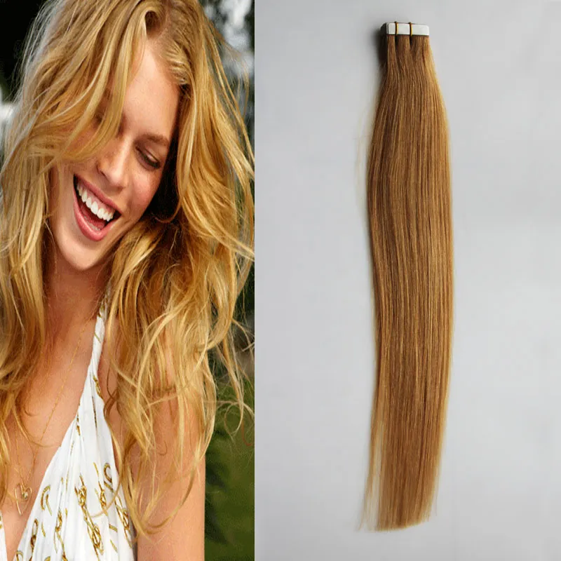 100g Tape In Human Hair Extensions Straight 40pcs Brazilian Virgin Hair Honey Blonde Tape In Human Hair