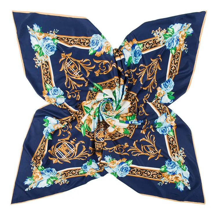 Ny Twill Silk Scarf Women Spanien Royal Floral Printing Square Scarves Fashion Wrap Female Foulard Large Hijab Shawl Neckerchief 135318028