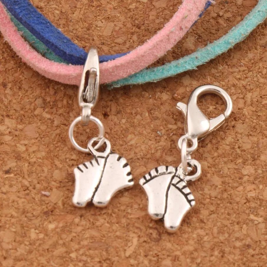 Baby Feet Foot Lobster Claw Clasp Charm Beads 100pcs/lot 25x8.4mm Tibetan silver Jewelry DIY C451