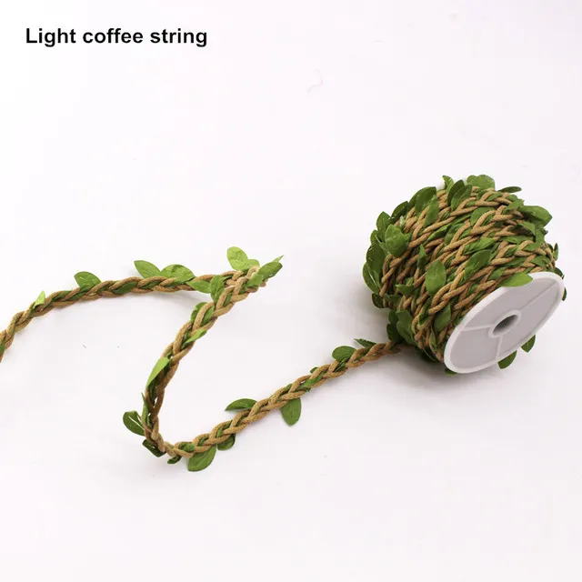 10 meter / Roll Diy Artificial Leaves Twine Wax String With Leaf Silk Leaves Flowers Garlands Hemp Rope Wedding Party Decoration