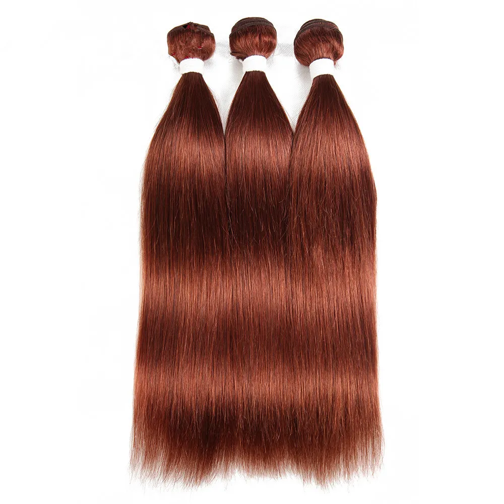 # 33 El cabello virgen indio rojo cobre teje extensiones de trama con cierre de encaje 4x4 Body Wave Dark Auburn 3 paquetes de ofertas con cierre superior