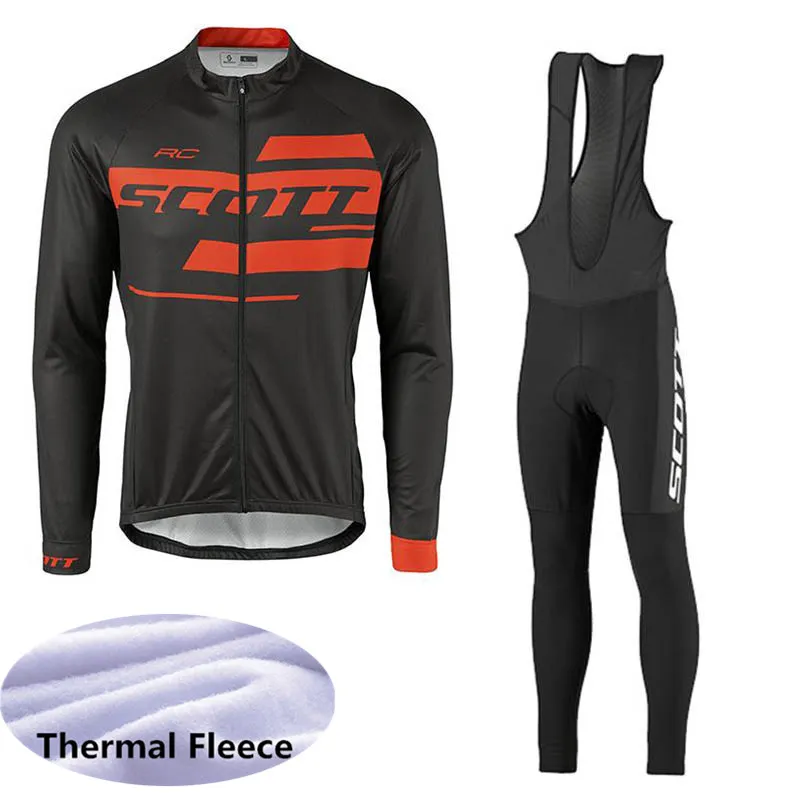 Pro Scott Team Winter Thermal Fleece Cykling Jersey Ropa Ciclismo Män Racing Cykelkläder MTB Bike Toppar Bib Långbyxor Ställ Y21031305