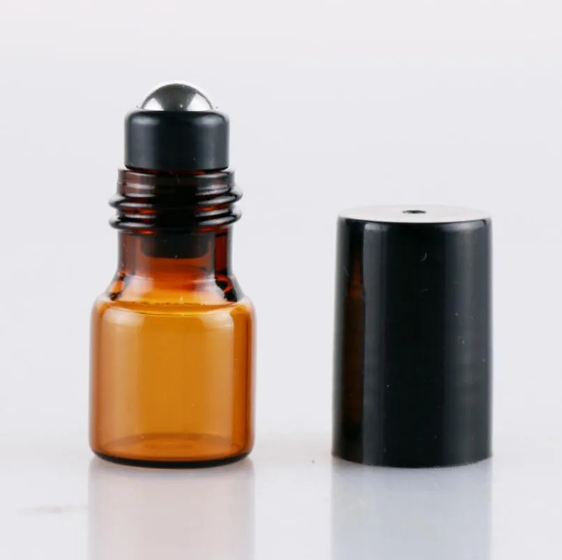 Vacío Mini 2 ml Rollo ámbar en botellas de vidrio Aceite esencial Botella de perfume líquido con bola de rodillo de metal LX2394