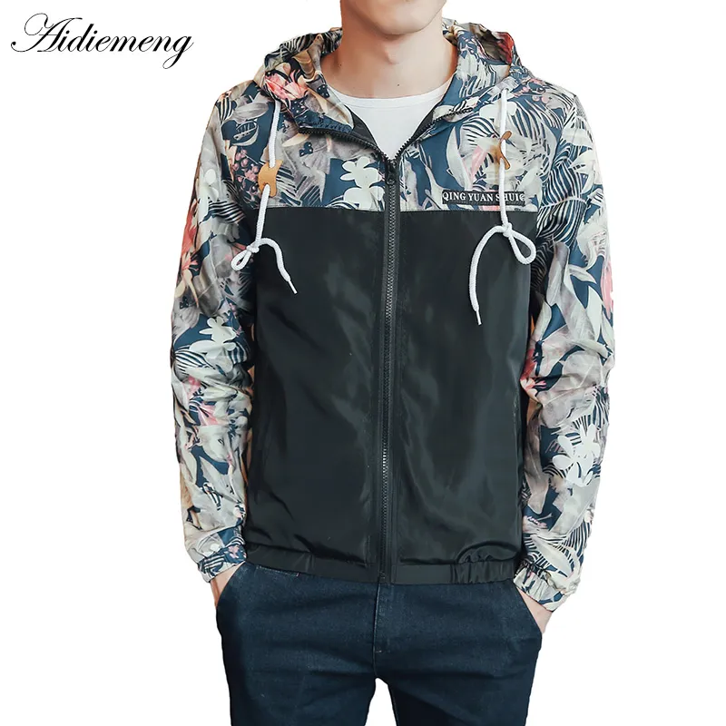 Kurtki windbreaker Męskie Kurtka Z Kapturem Sportowa Kurtka Bombowiec Moda Lekki Waga Kwiaty Dorywczo Mężczyzna Kurtki Płaszcze Znosić Outwear