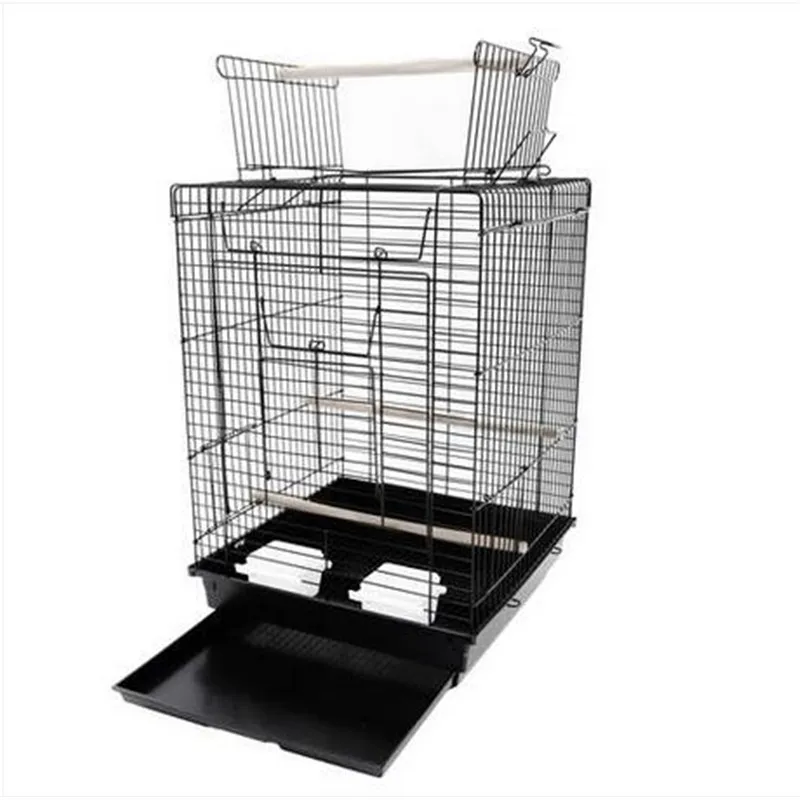 Livraison gratuite en gros 23 "Cage à oiseaux fournitures pour animaux de compagnie Cage en métal avec dessus de jeu ouvert Cages à oiseaux noires