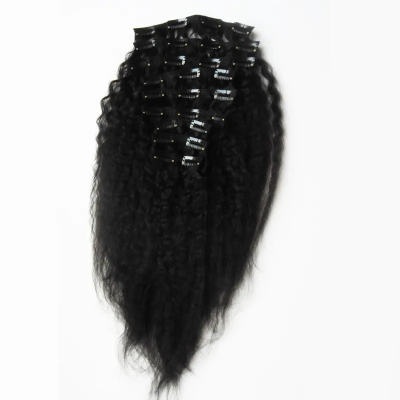 10 SZTUK 120G Kinky Prosto Clip W Ludzkich Przedłużenia Włosów Brazylijski Remy Hair 100% Ludzkie Naturalne Włosy Szorstki Yaki Clip Ins Natural Black