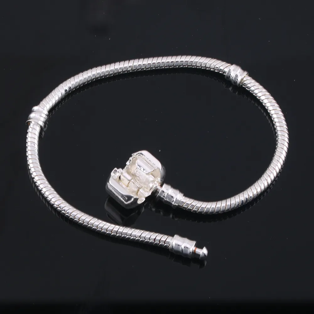 Hurtownia 925 srebrne srebrne srebrne podstawowe łańcuch węża dopasowanie uroków koraliki biżuteria bransoletki bransoletki DIY biżuteria zarabiająca 3 mm 16 cm-23cm