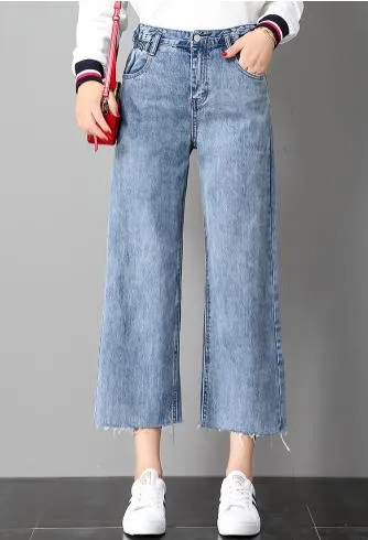 Nueva Moda Jeans Anchos Para Mujer Otoño / Invierno 2018 Edición De Han Cintura Alta Suelta Nueve Puntos Pierna Recta De 21,88 €