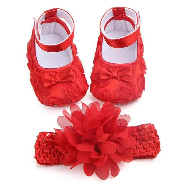Chaussures pour bébés filles, ensembles de bandeaux à nœuds, chaussures de berceau de princesse à semelles souples pour nouveau-nés filles, chaussures à la mode pour nouveau-nés