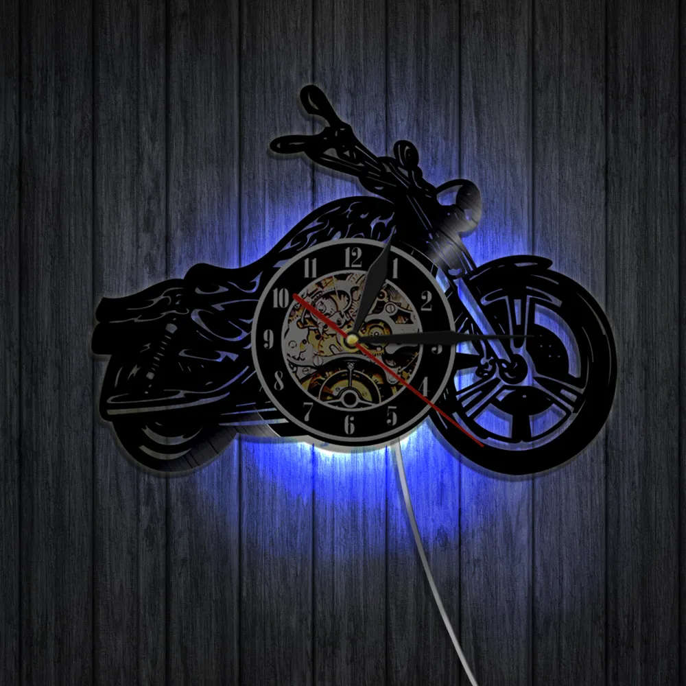 1PEECE MOTORCYCLE VINYL ROCK WALL CLOCK MOTORCYCLE ART DECE Время часы мотоцикл настенный декор подарок для мотоцикла Rider9368257