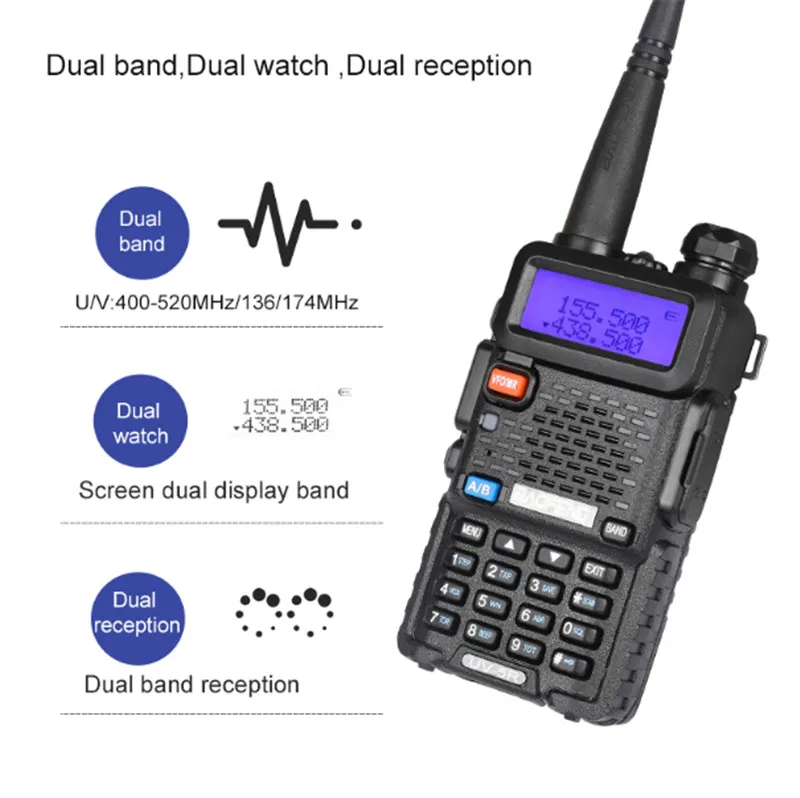 2 قطعة Baofeng UV5R فرقة Dual Band Walkie Talkie Radio Transceiver مزدوج عرض راديو Communicator UV5R المحمولة walkie set