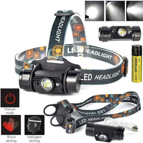 Vattentät Mini IR-sensor LED HEADLAMP USB Uppladdningsbar Jakt LANTERA LANTLIGHT BODER MOTION SENSOR Ficklampa Head Torch 18650 Laddare