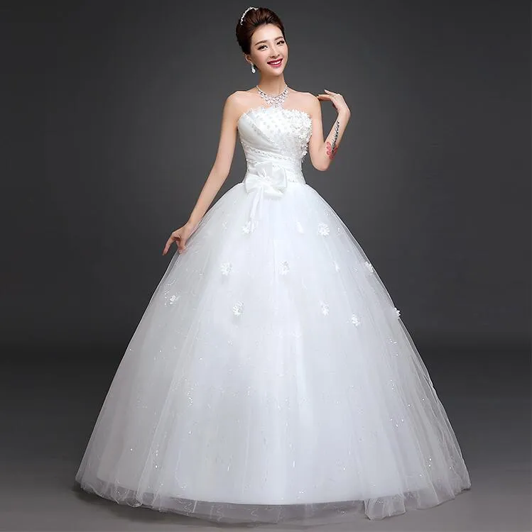 Cristaux de luxe sans manches 3D-Floral Appliques robes de bal sans bretelles robes de mariée strass à lacets dos robe de mariée
