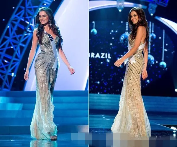 2019 Vestido Miss Monde World Brésil Robes de bal Crystal en dentelle en dentelle de lace
