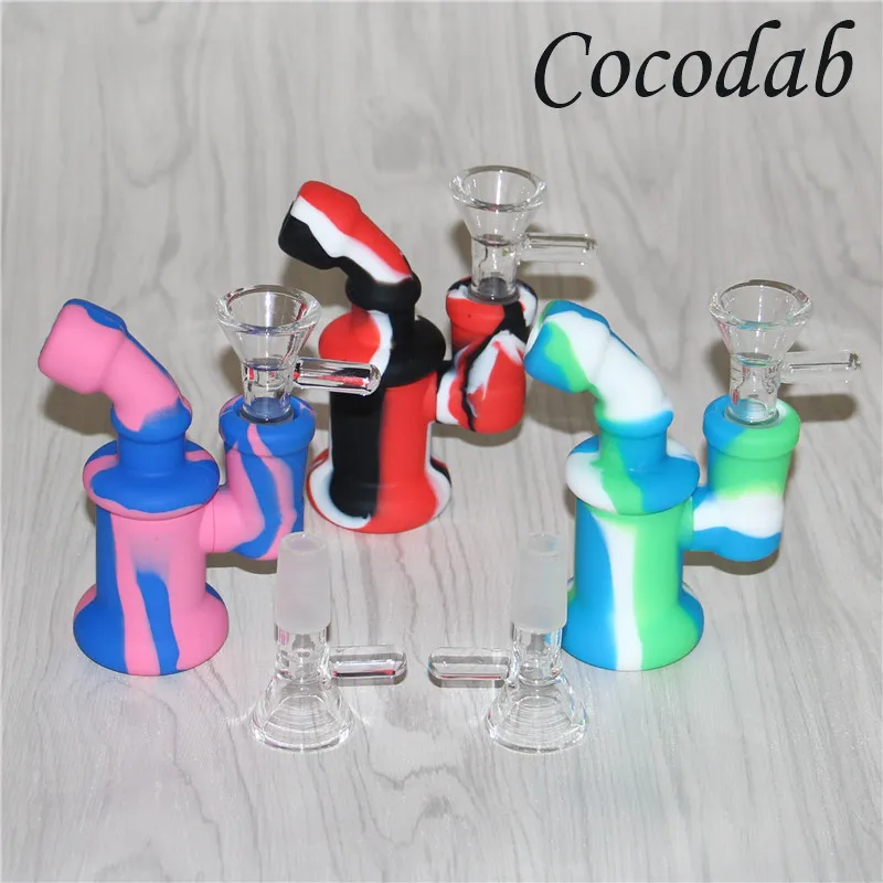 F￤rgglada mini -vattenpipa bongs med filtersystem Silikonvattenr￶r kisel Dab Rig Glass Bowl Dabbers Silinektar