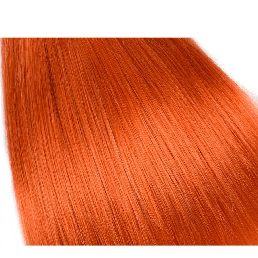 Ombre 1b 350 Orange Couleur Dentelle Fermeture Avec Bundles Soie Droite Cheveux Humains Tisse Avec Dentelle Fermeture Vierge Russe Cheveux