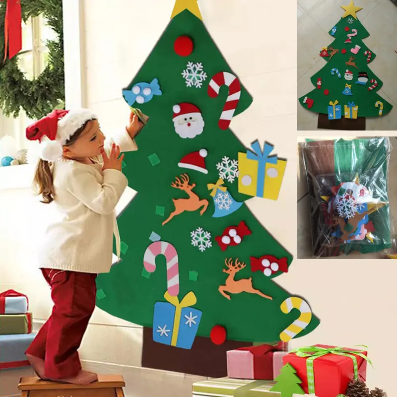 DIY Felt Christmas Tree With Pedant Ornaments Christmas Gifts New Year Door Wall Hanging Xmas Decoration Kids Manual Accessories WX9-1042