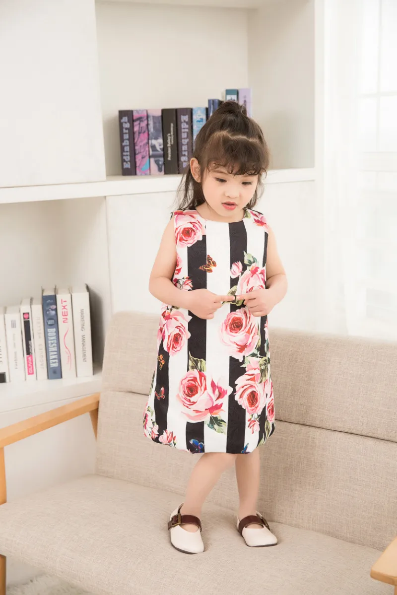 Baby girls Floral print dress sleeveless children Rose flower Princess dresses 2018 summer Kids Clothing C3969