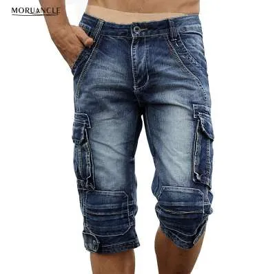 MORUANCLE Pantaloncini in denim retrò da uomo vintage Pantaloncini in denim stile vintage lavato con risciacquo acido multi tasche più taglia 29-40