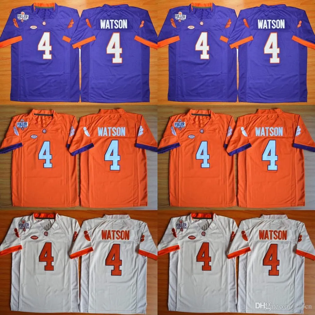 Mäns barn Clemson Tigers 4 Deshaun Watson Orange Vit Lila Färg Ungdomskollegium Fotboll Stitched Jerseys Broderi Logos Gratis Drop