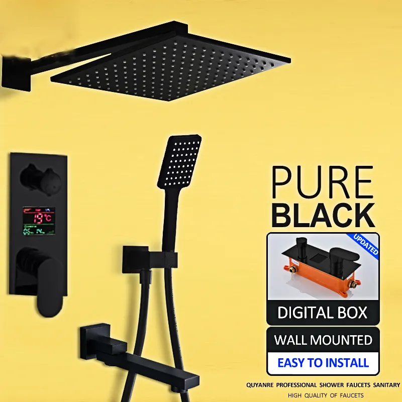 Digital Shower Faucet Set W/ Rainfall Head, Temp Display & Mixer Tap
