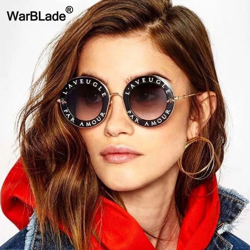 WarBLade Retro Round English Letters Little Bees Sunglasses Fashion Metal Frame Sun Glasses Women Shades Oculos