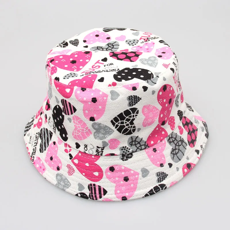 Blommor Barn Sol Basin Cap Cherry Love Heart Floral Printed Kids Caps Spring Summer UV Sun Skyddande Bucket Hat Fisherman Keps C3005