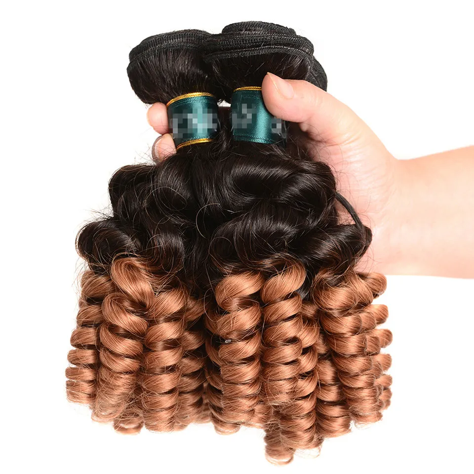 # 1B / 30 Medium Auburn Ombre Vierge Brésilienne Aunty Funmi Offres groupées de cheveux humains Romance Curls Brun rougeâtre Ombre Tissages de cheveux humains