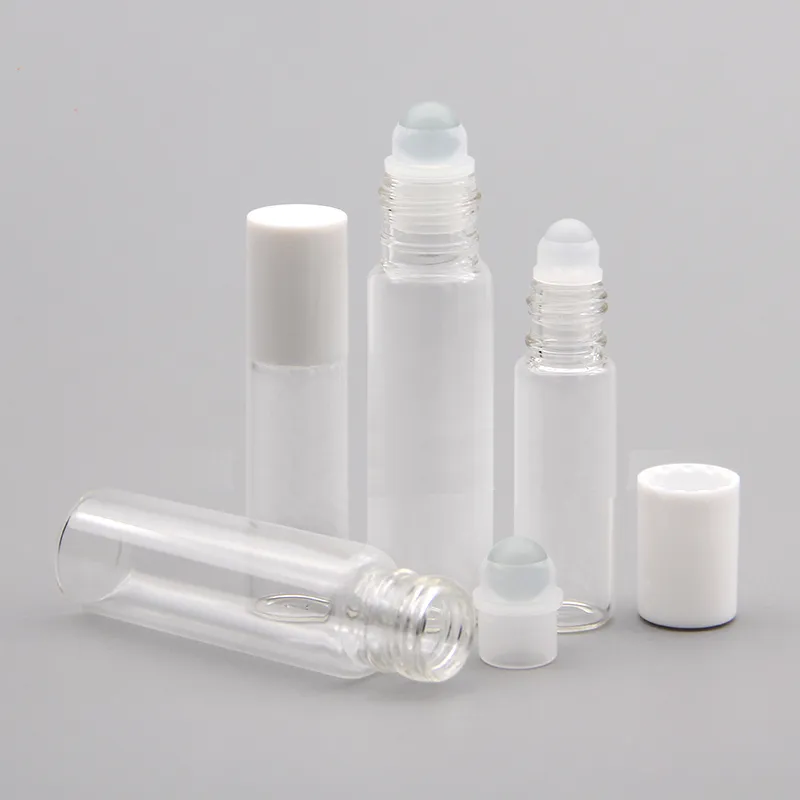 5 10 ML clear roller bottles with glass ball for essential oil perfume glass roll on bottles with white lids Travel size