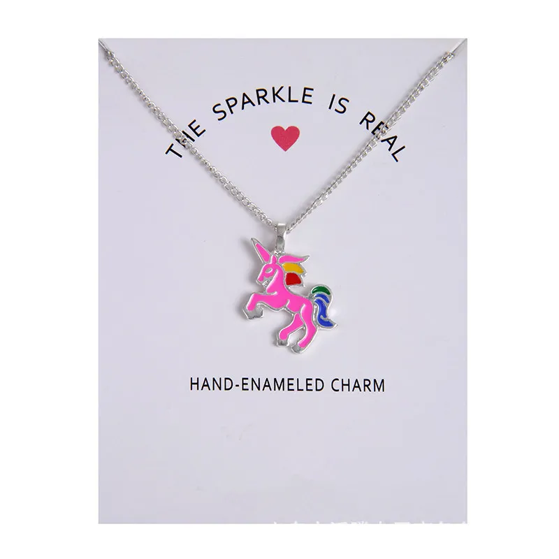 Geen Dogeared Logo Mode-sieraden Nieuwe Aangekomen Goud Kleur Glazuur De FakerLed is Real Unicorn Horse Animal Clavicle Hanger Ketting Gift Card