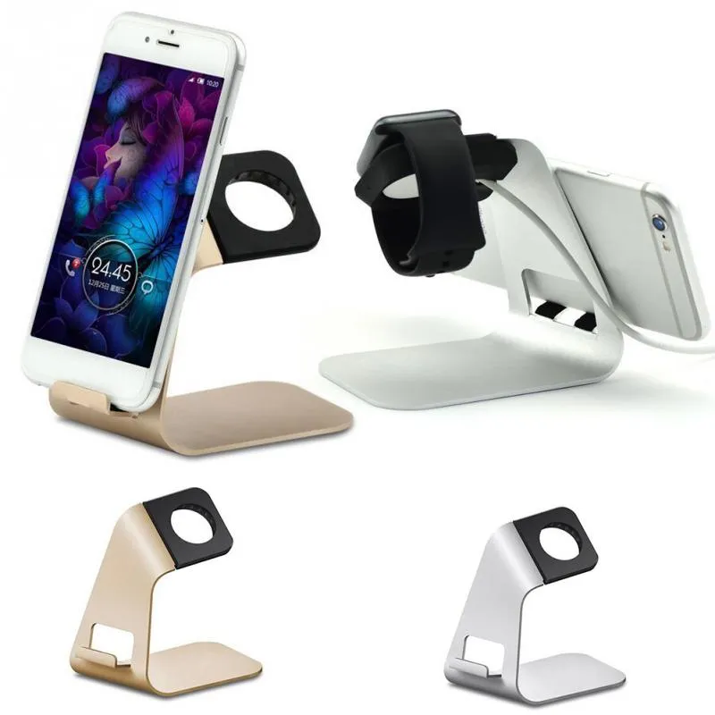 Hot 2 in 1 houder TS026 Aluminium metalen opladen Dock Station Bracket Cradle Standhouder voor iPhone 7 8 voor Iwatch Mini Tabletten PC S8 Houder