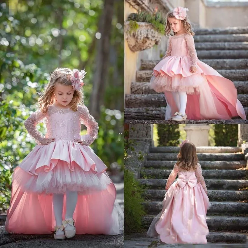 Flower Girls Dresses 2024 Long Sleeve Pink Party Gown with Bow