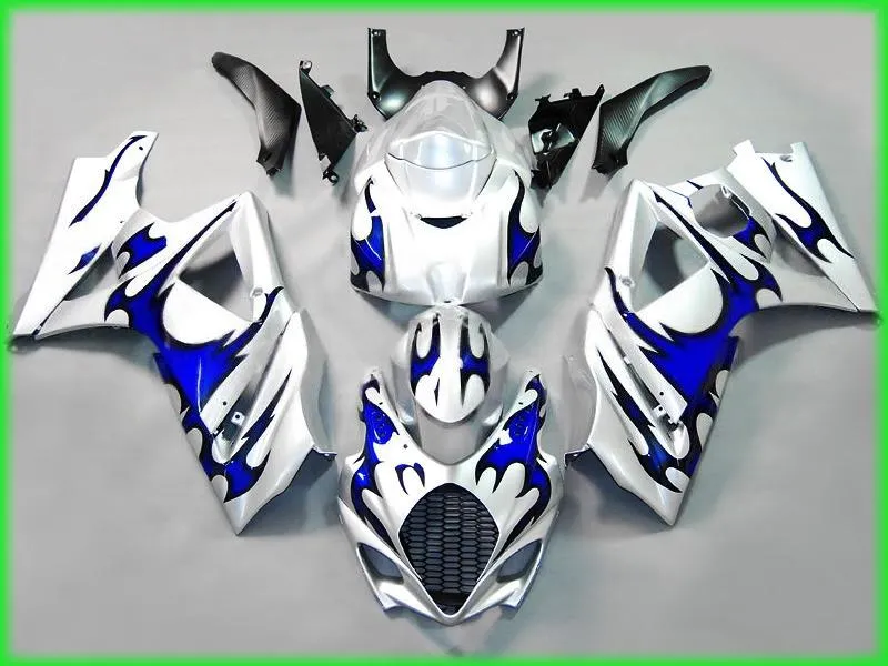 7 Gåvor Fairing Kit för Suzuki GSXR1000 07 08 Vit Blå Flammor Fairings Set GSXR1000 2007 2008 dp89