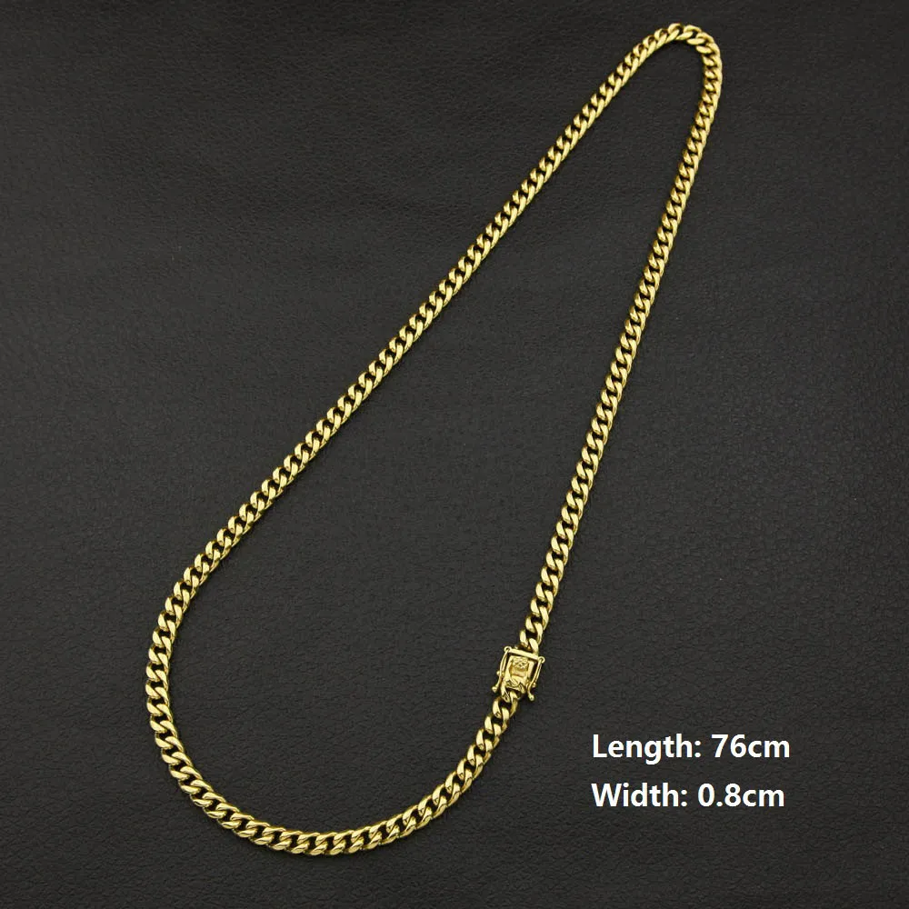 Titanium Steel Jewelry Sets 24K Gold Filled Plated High Polished Cuban Link Necklace Bracelets For Mens Hip Hop Curb Chain 8mm13033506