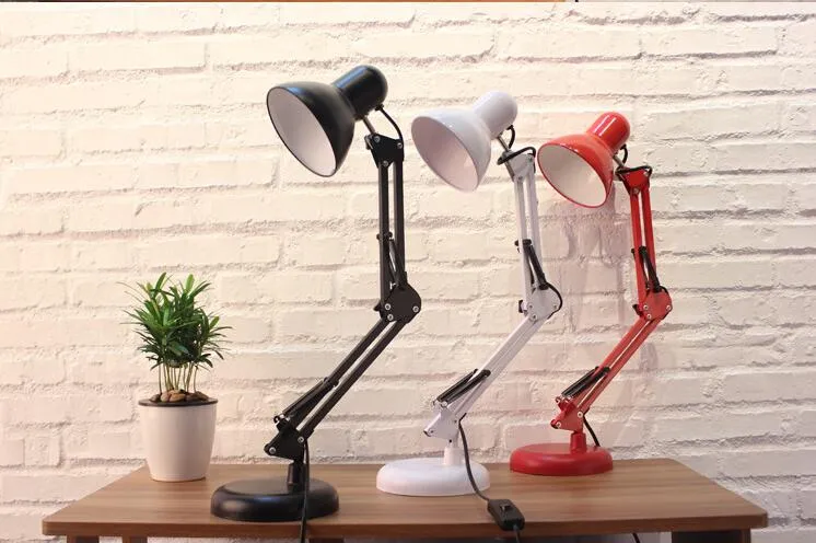 Lampada da scrivania con braccio oscillante flessibile E27, rotazione di 360 gradi, lampada da tavolo lettura domestica con supporto lampada girevole